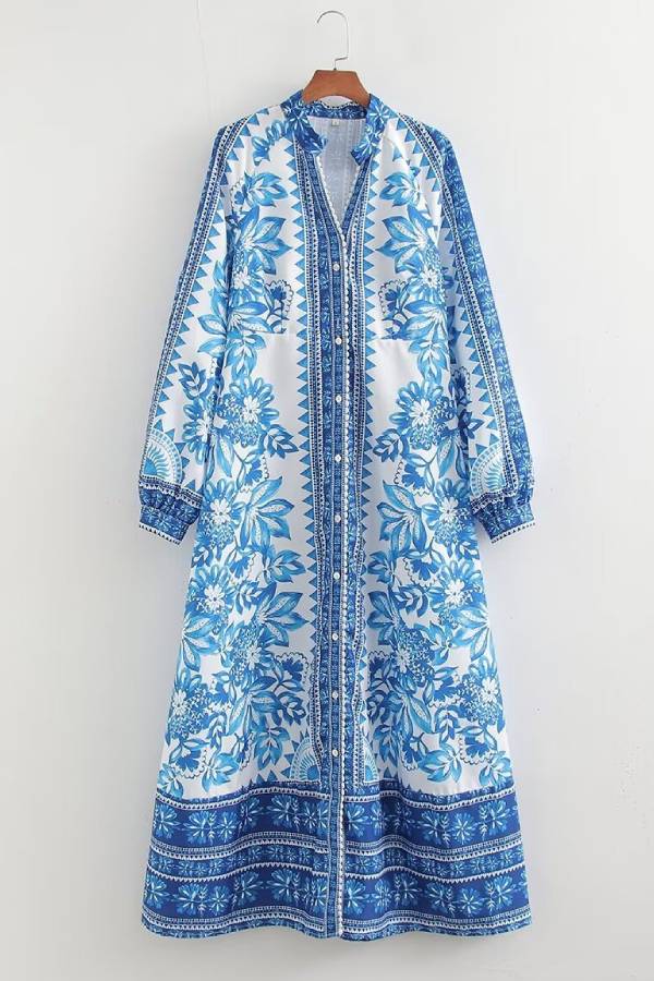 Ezgi - Print Button Down Maxi Dress