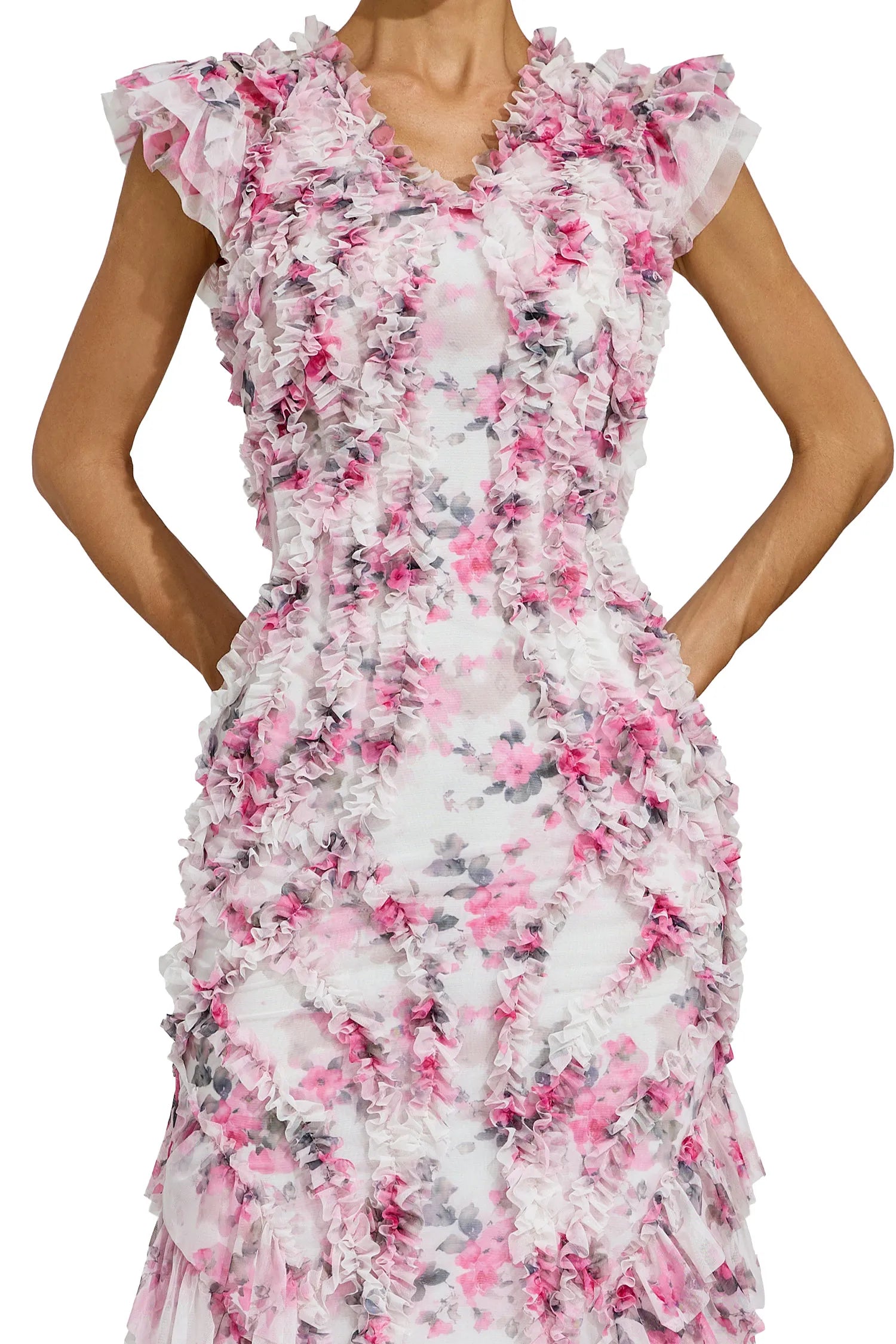 Clover - Mesh Floral Ruched Dress