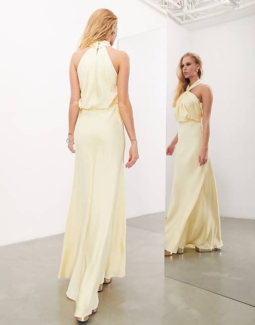 Ismira - Elegant Ruched Halterneck Maxi Dress