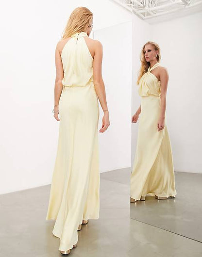 Ismira - Elegant Ruched Halterneck Maxi Dress