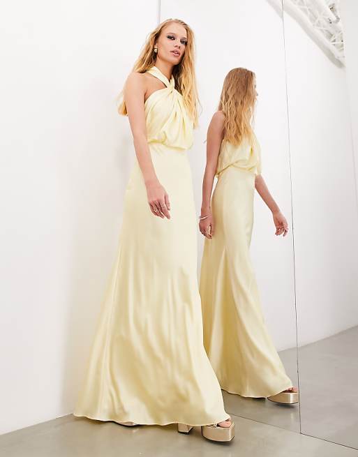 Ismira - Elegant Ruched Halterneck Maxi Dress
