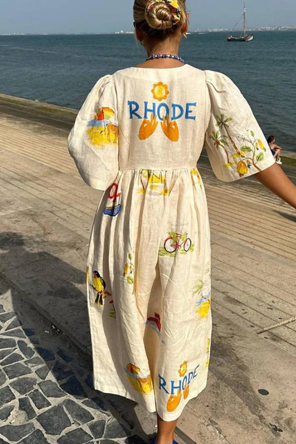 Liza - Printed Linen Midi Dress
