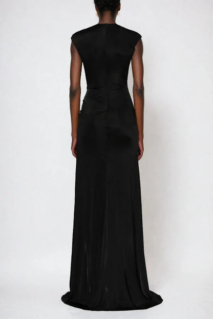 Rayah Rhinestone Flower Split Maxi Dress