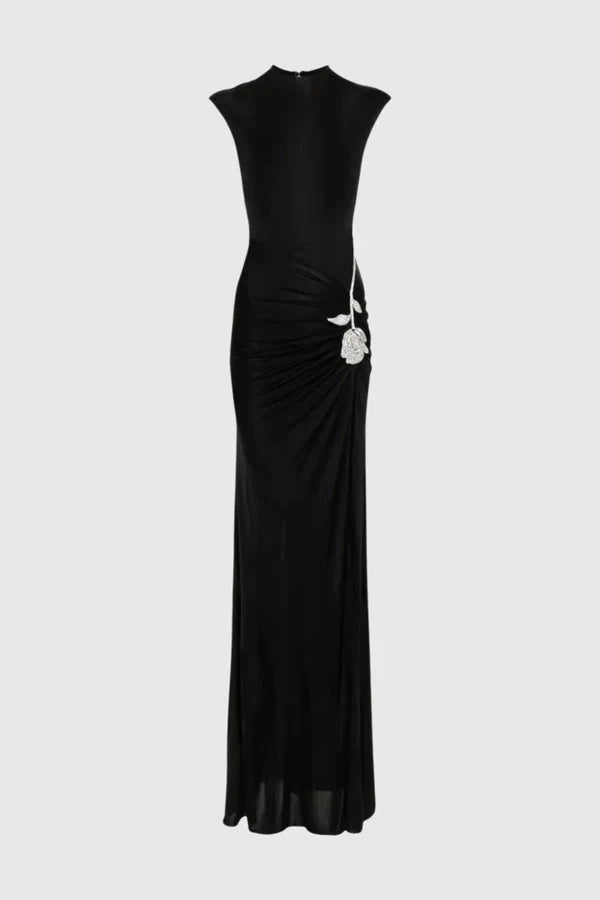Rayah Rhinestone Flower Split Maxi Dress