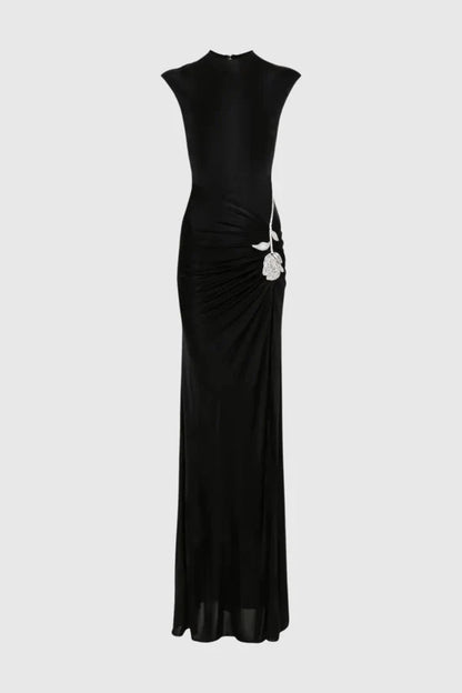 Rayah Rhinestone Flower Split Maxi Dress