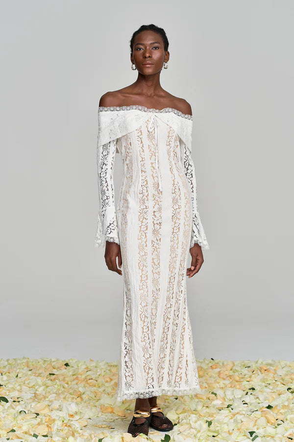 Sumeyye Lace Off shoulder Cutout Maxi Dress