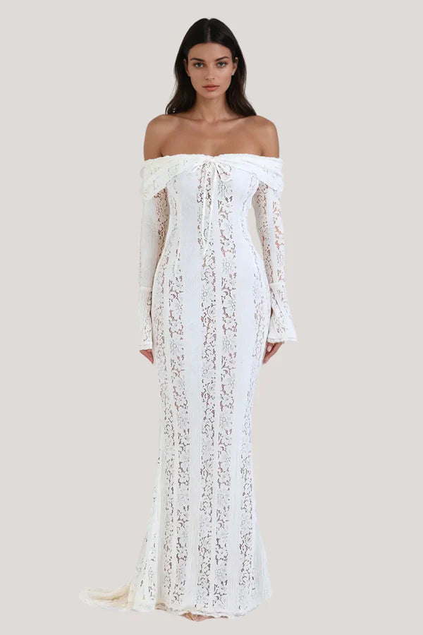 Sumeyye Lace Off shoulder Cutout Maxi Dress