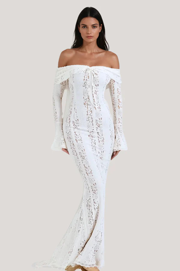 Sumeyye Lace Off shoulder Cutout Maxi Dress