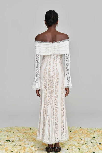 Sumeyye Lace Off shoulder Cutout Maxi Dress