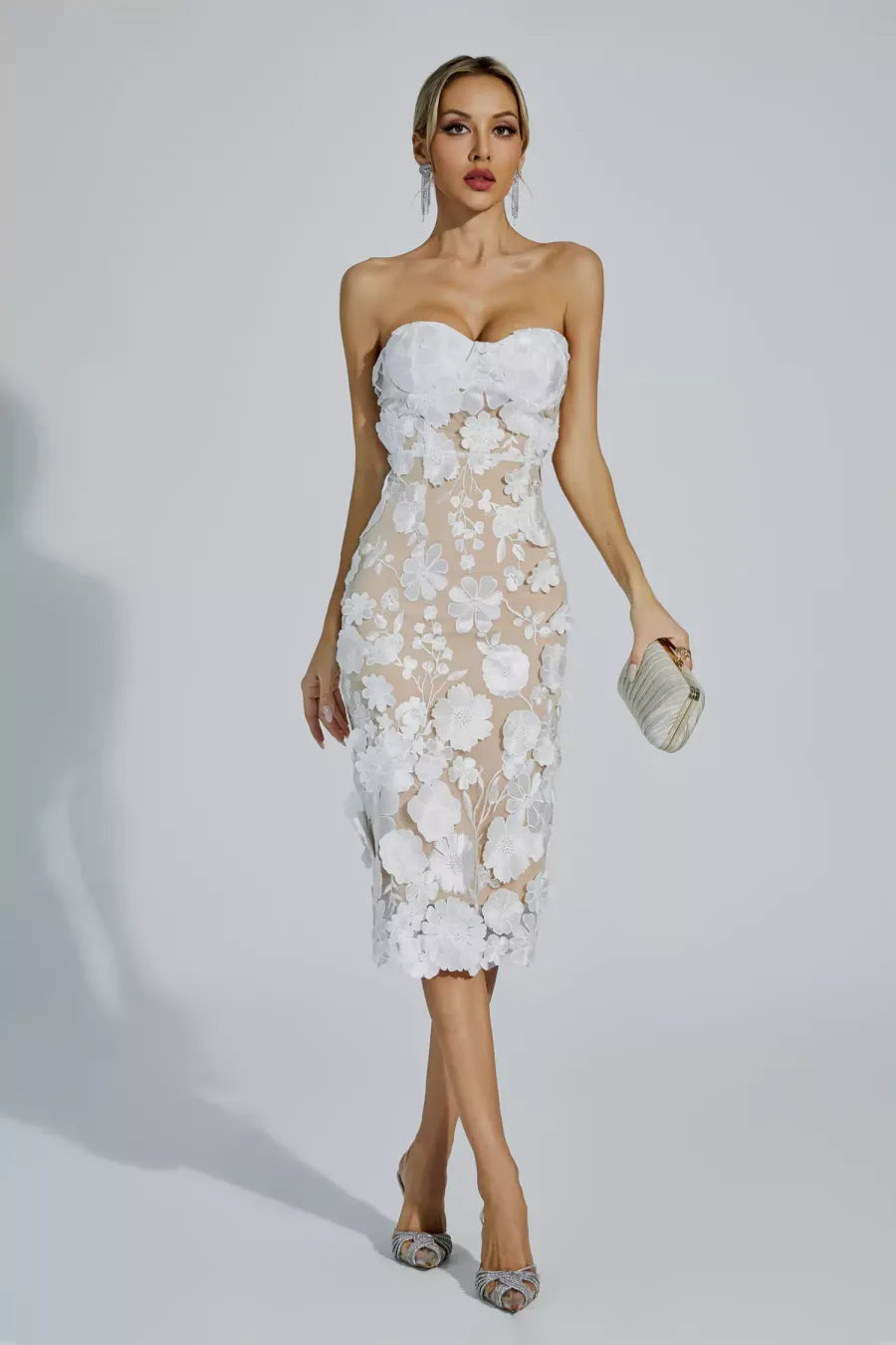 Janelle Lace Flower Off-shoulder Dress