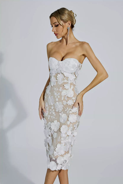 Janelle Lace Flower Off-shoulder Dress