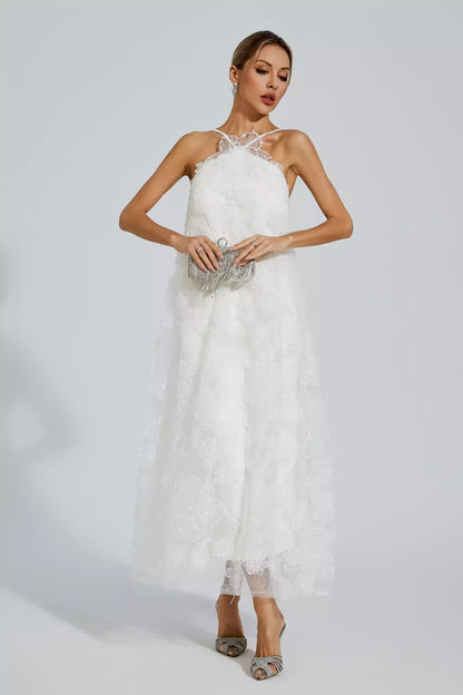 Luna White Lace Flower Maxi Dress