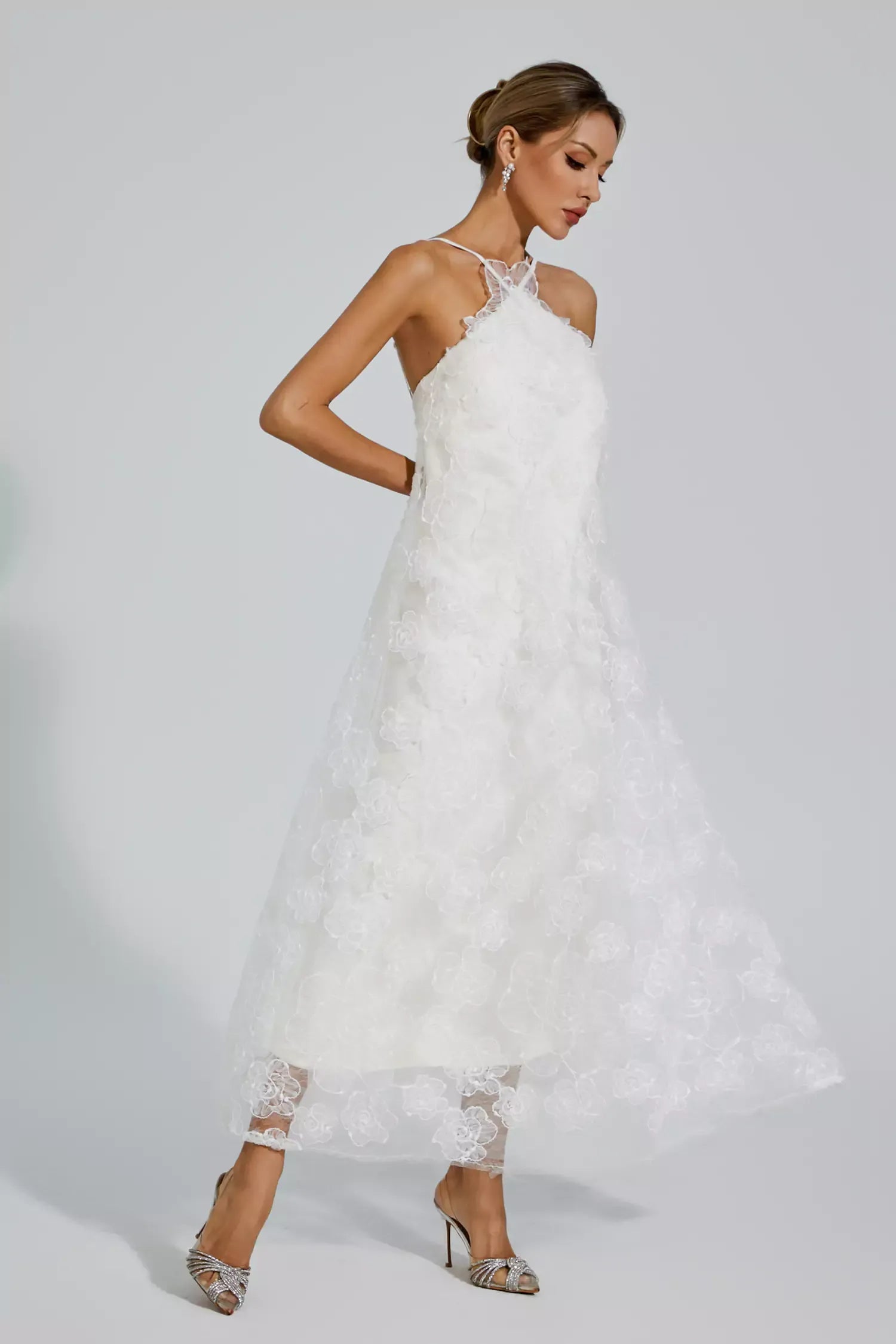 Luna White Lace Flower Maxi Dress