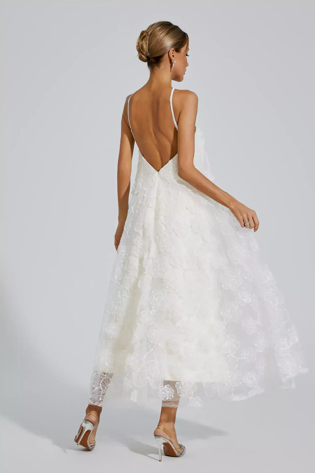 Luna White Lace Flower Maxi Dress