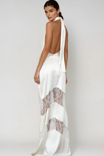 Amber Satin Lace Cutout Floral Maxi Dress