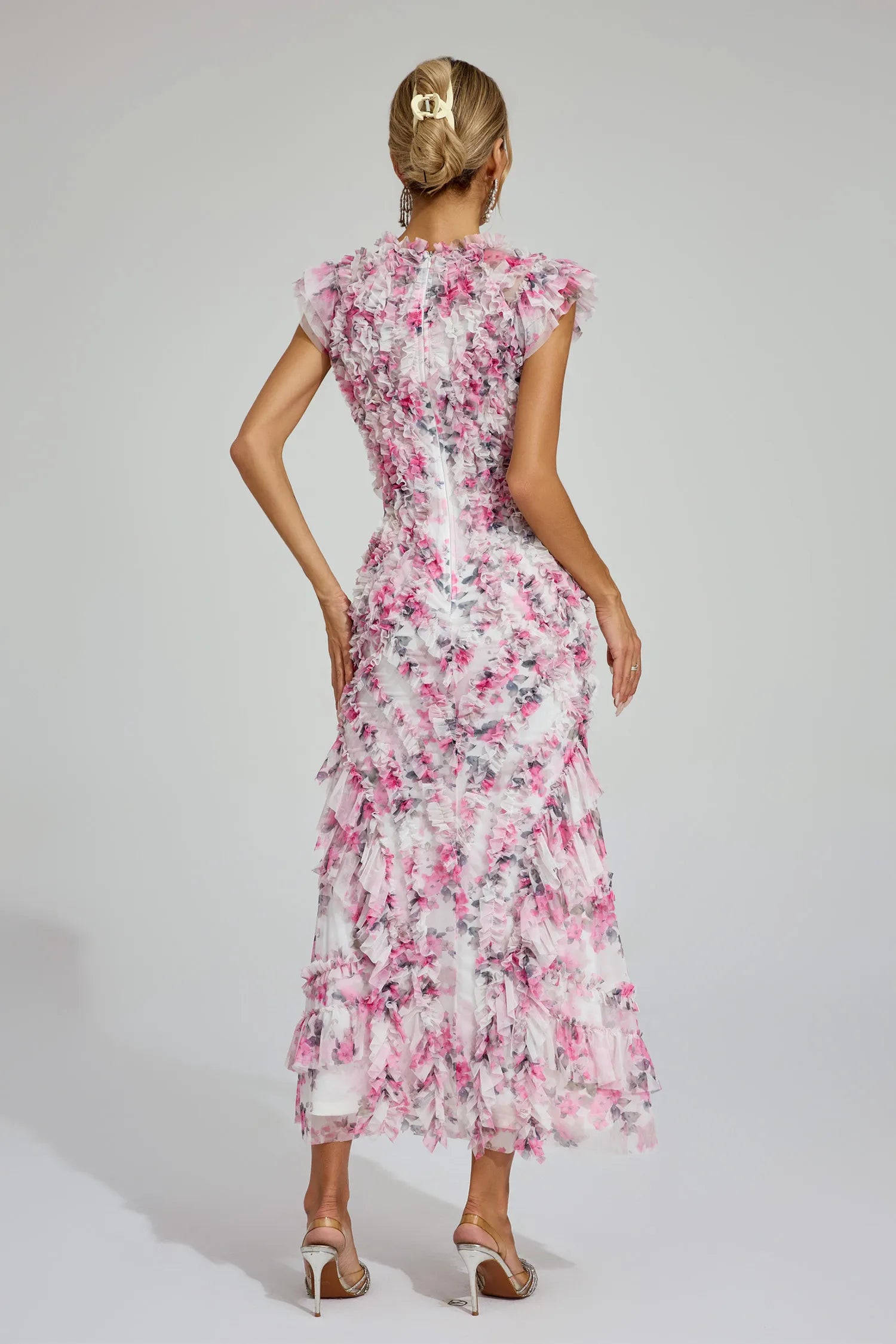 Clover - Mesh Floral Ruched Dress