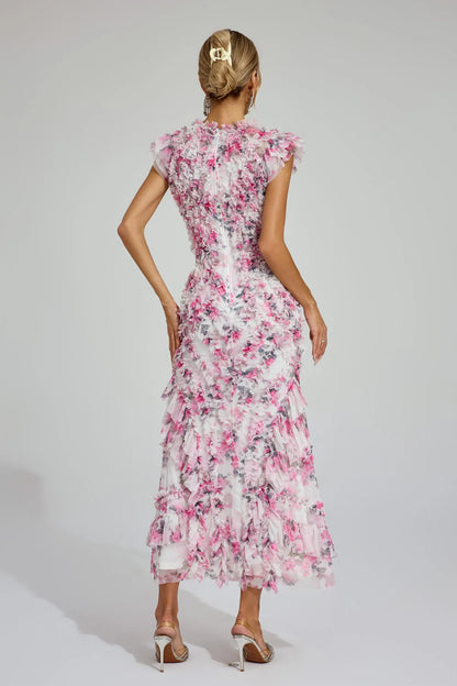 Clover - Mesh Floral Ruched Dress