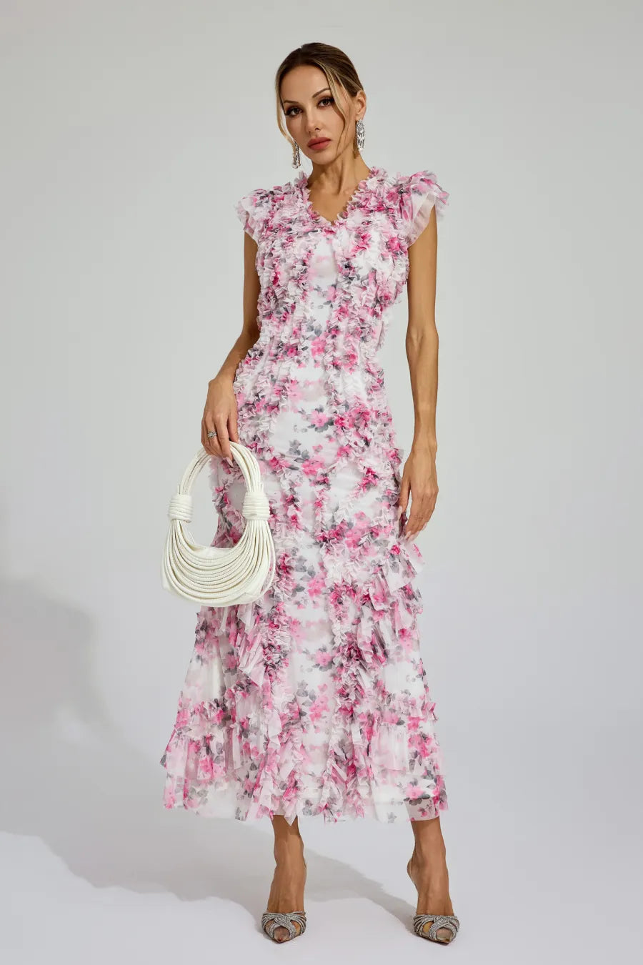 Clover - Mesh Floral Ruched Dress