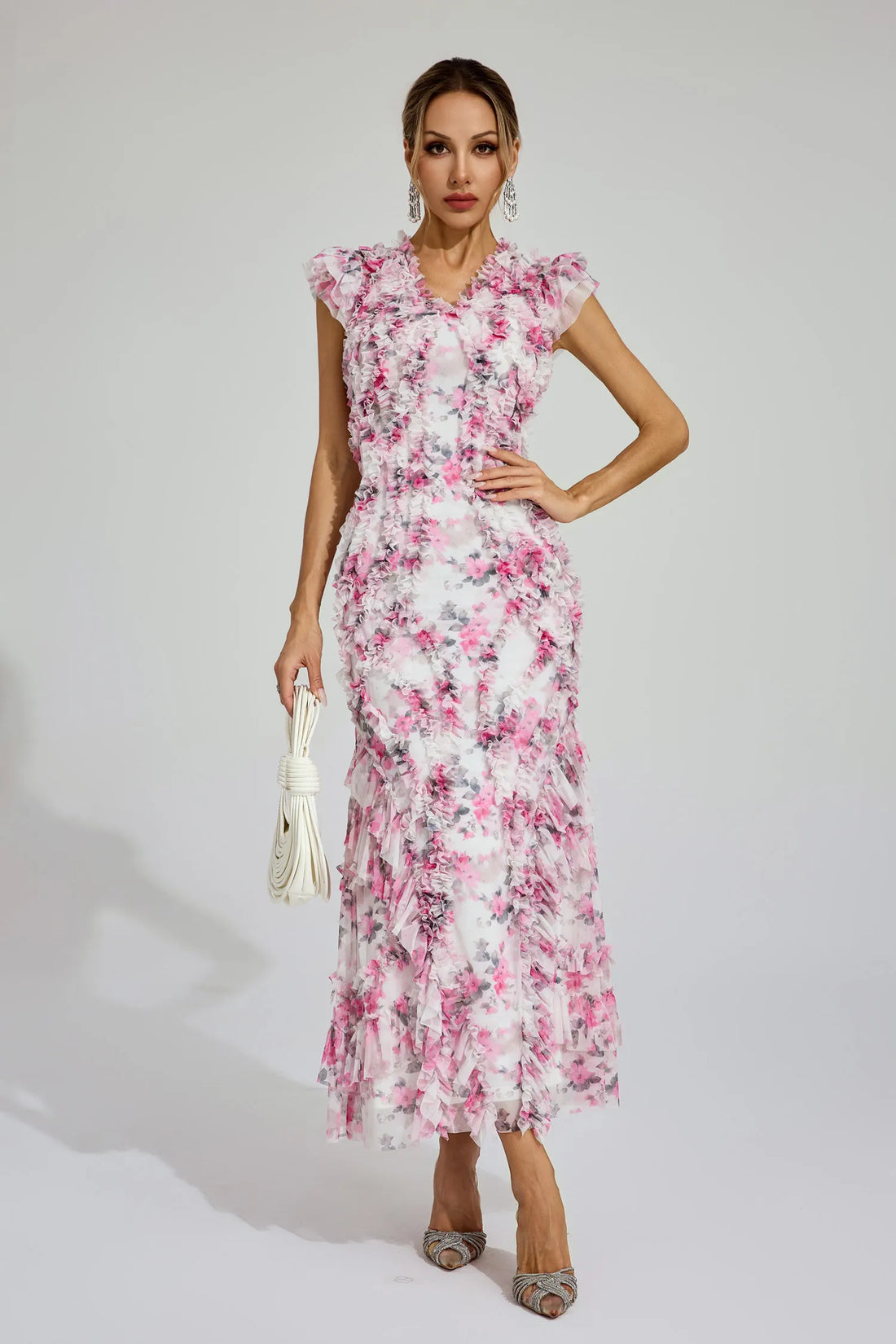 Clover - Mesh Floral Ruched Dress