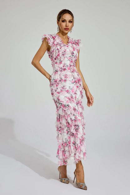 Clover - Mesh Floral Ruched Dress