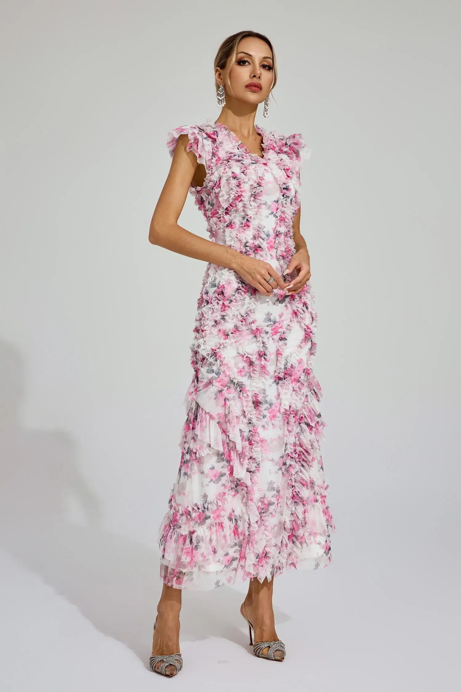 Clover - Mesh Floral Ruched Dress