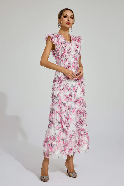 Clover - Mesh Floral Ruched Dress