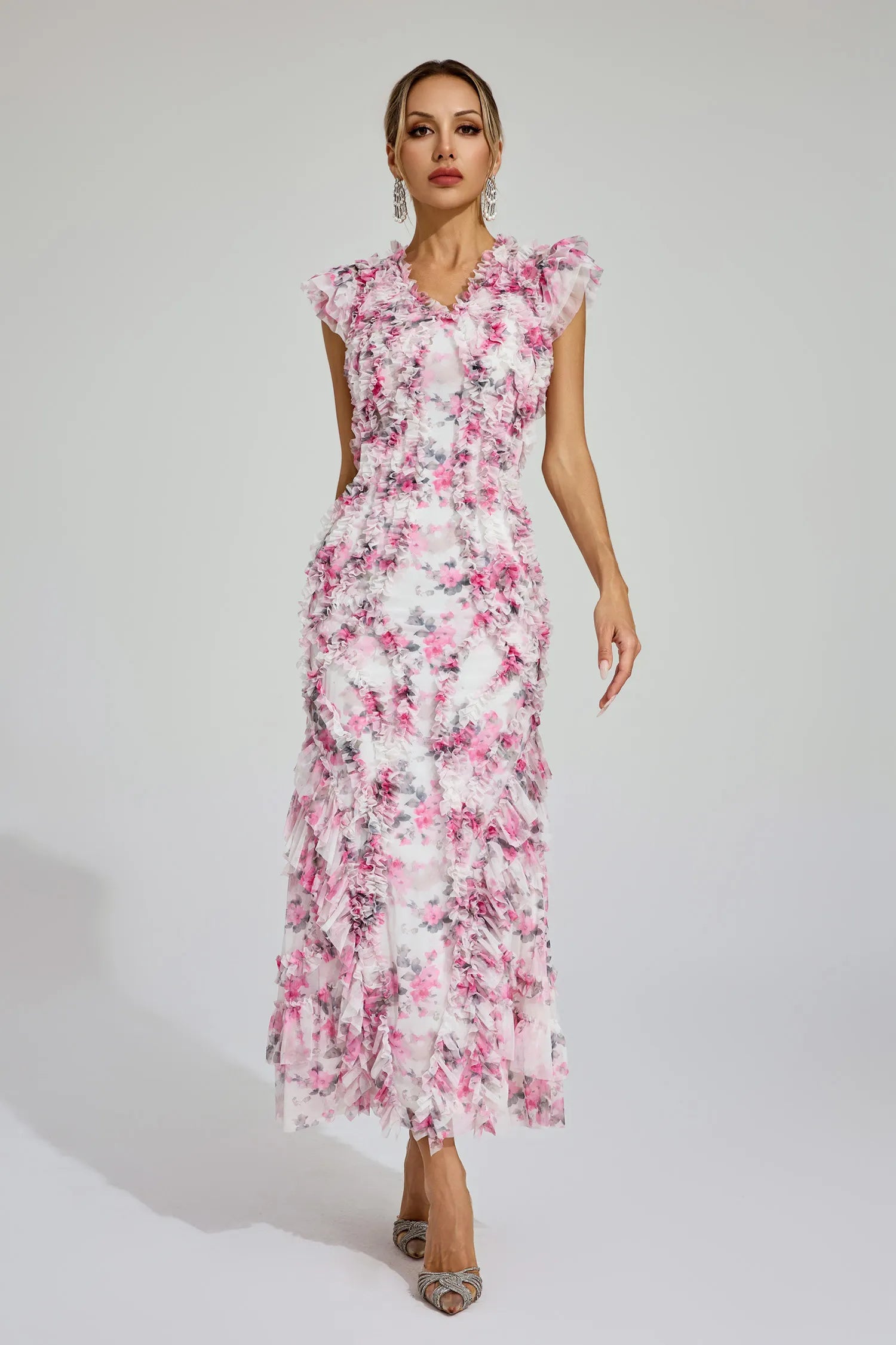 Clover - Mesh Floral Ruched Dress
