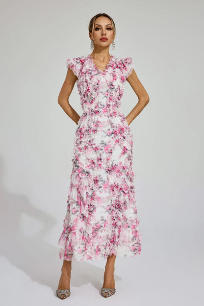Clover - Mesh Floral Ruched Dress