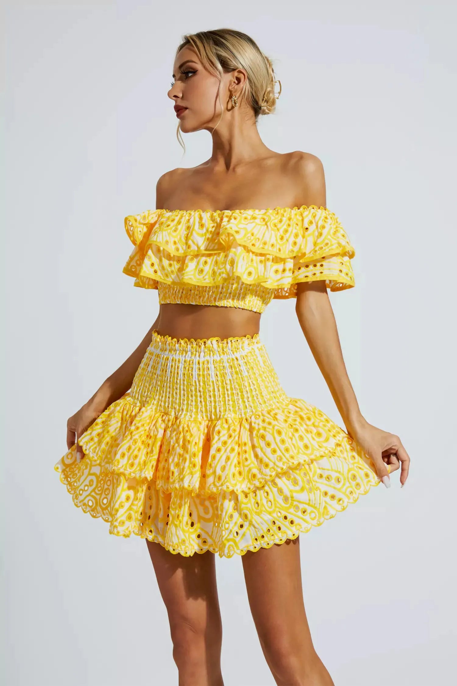 Ariana Floral Ruffle Off-Shoulder Set