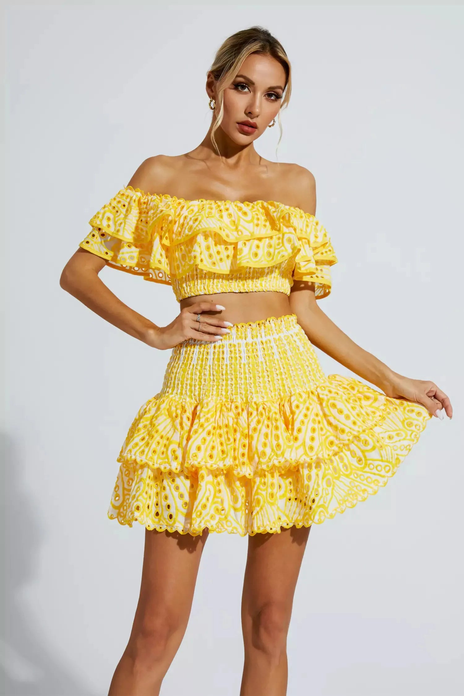 Ariana Floral Ruffle Off-Shoulder Set