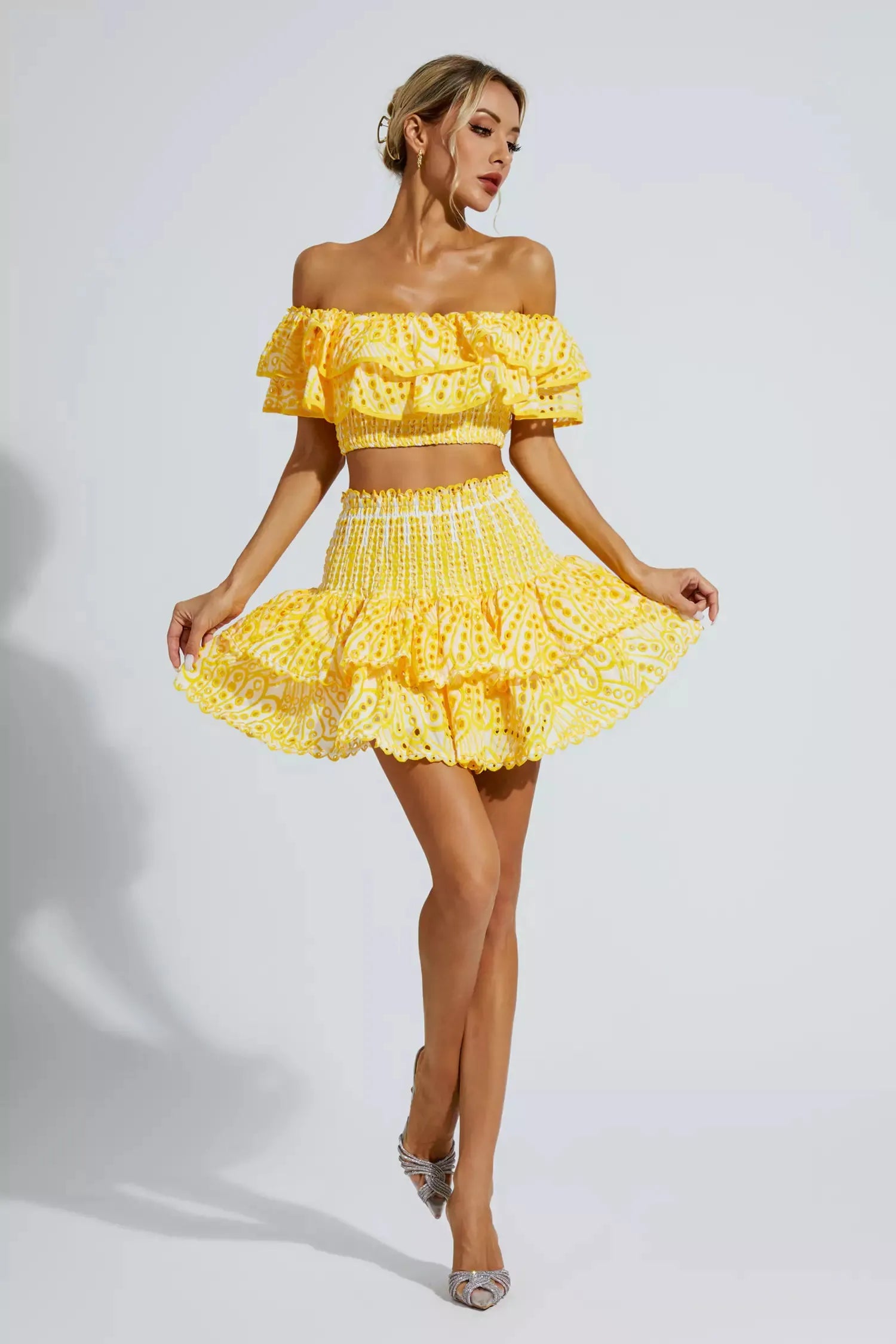 Ariana Floral Ruffle Off-Shoulder Set