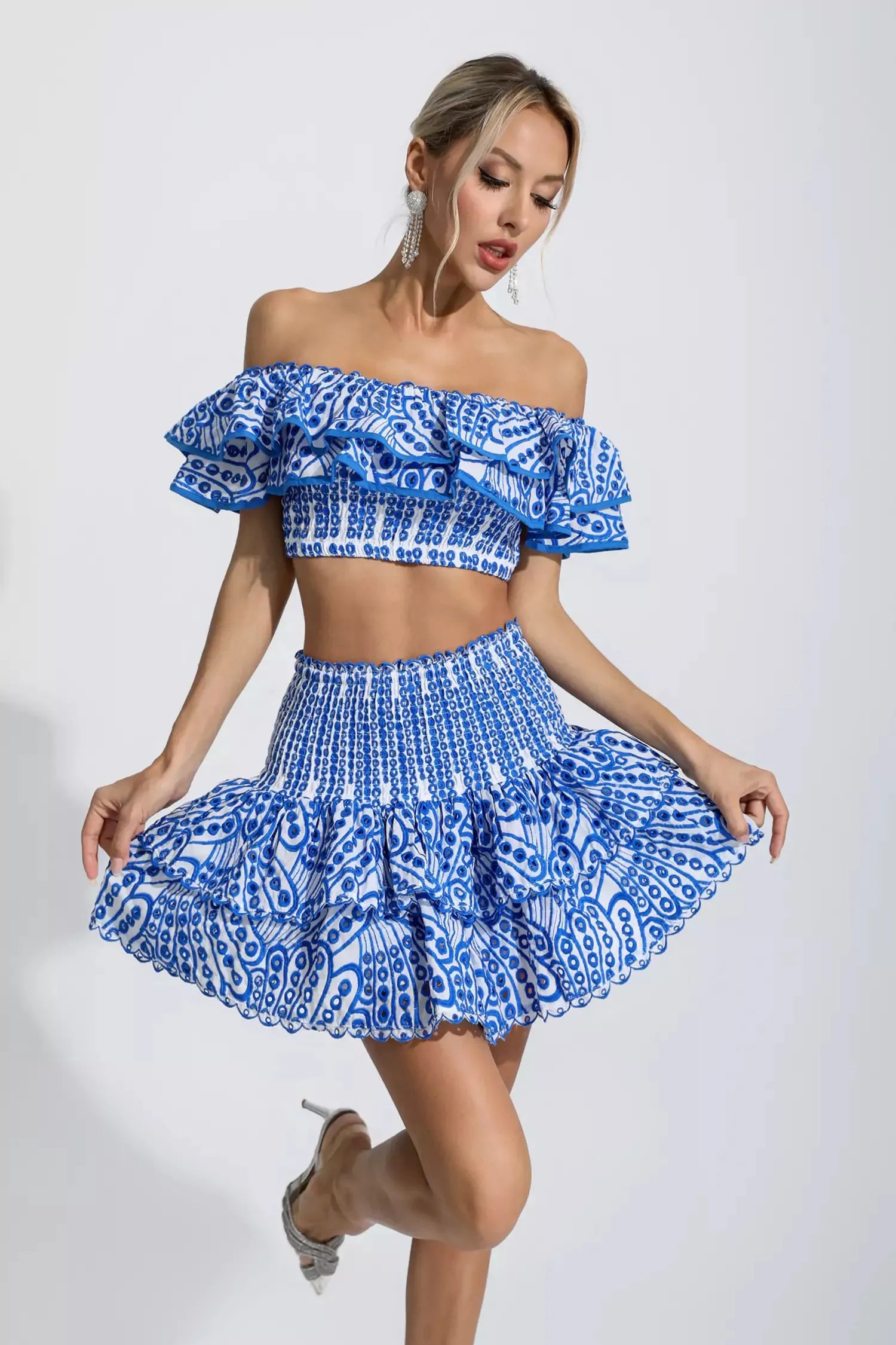 Ariana Floral Ruffle Off-Shoulder Set