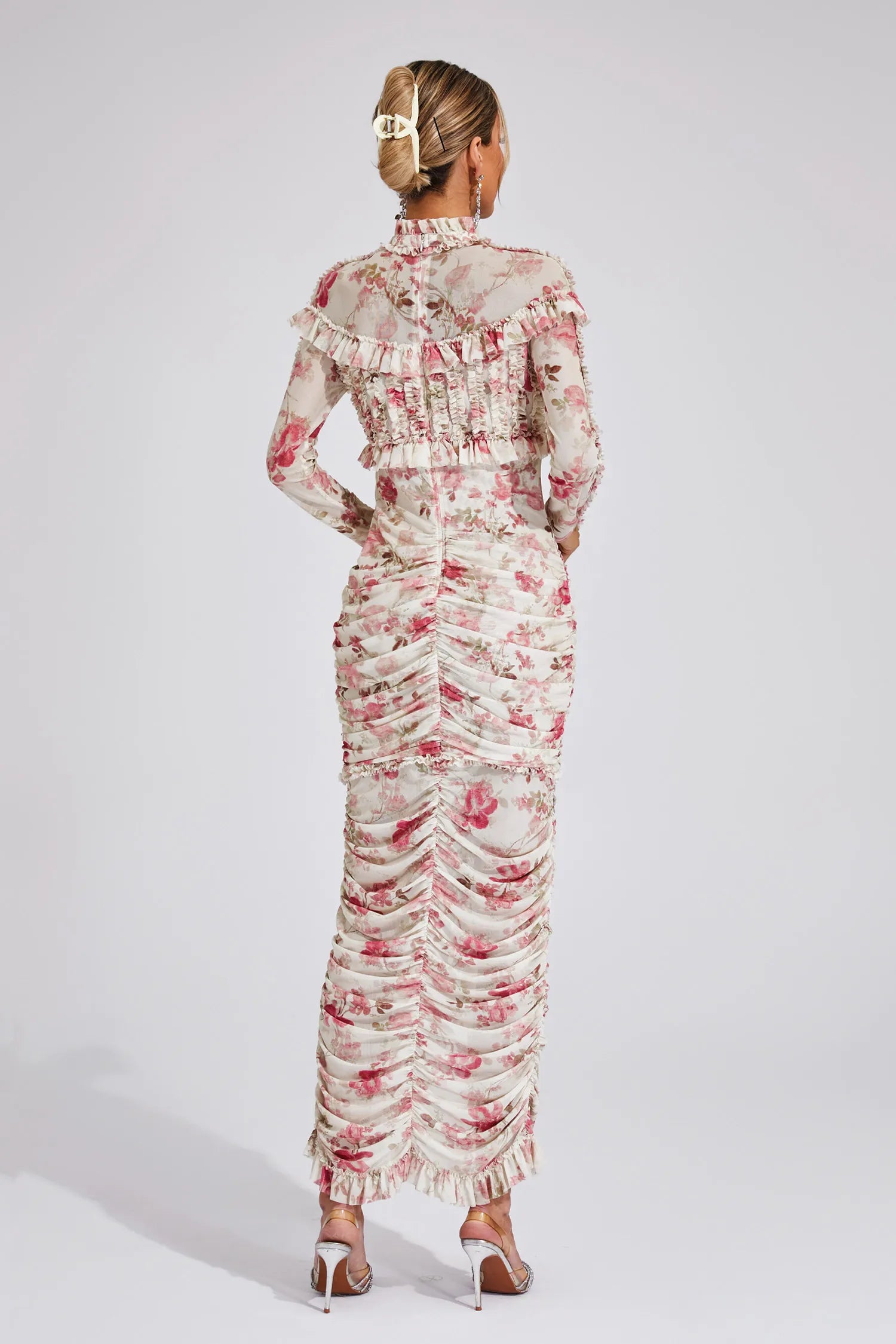 Cyrielle - Ruched Floral Long Sleeve Dress