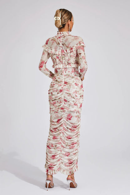 Cyrielle - Ruched Floral Long Sleeve Dress