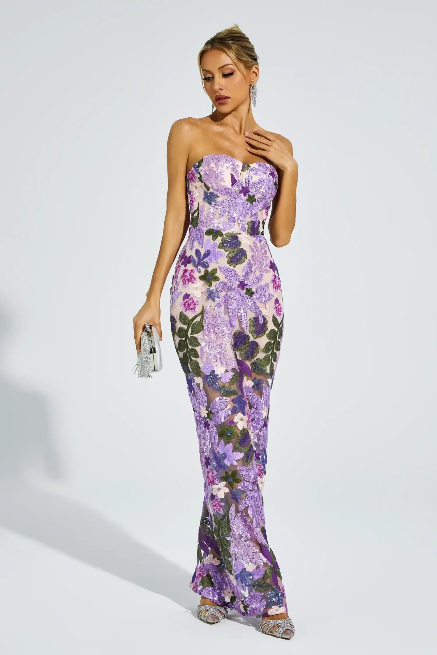 Kelly Purple Embroidered Sequins Dress
