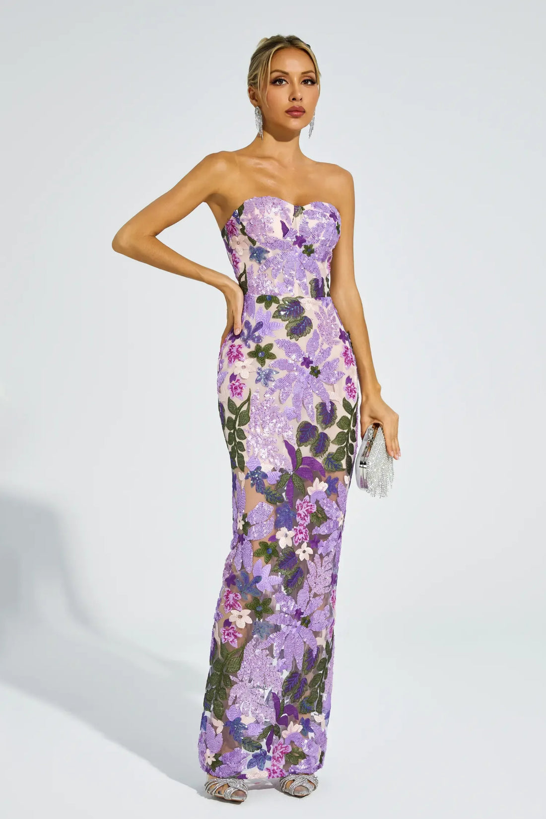 Kelly Purple Embroidered Sequins Dress