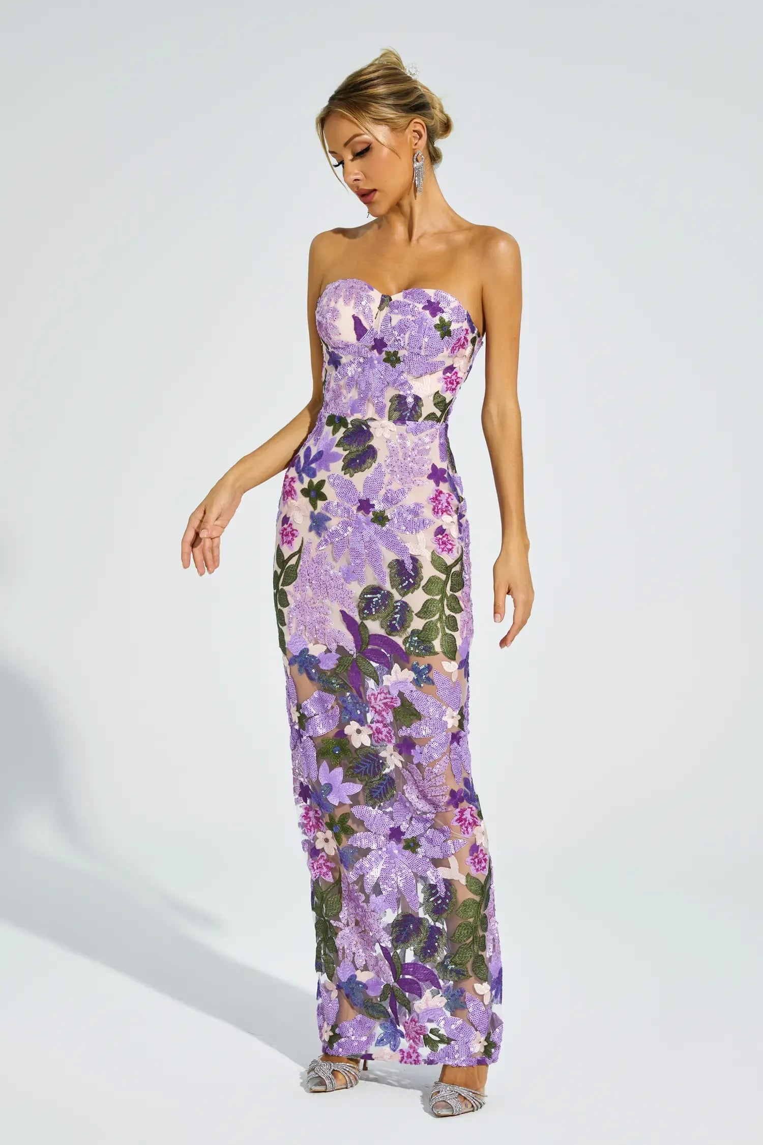 Kelly Purple Embroidered Sequins Dress