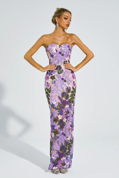 Kelly Purple Embroidered Sequins Dress