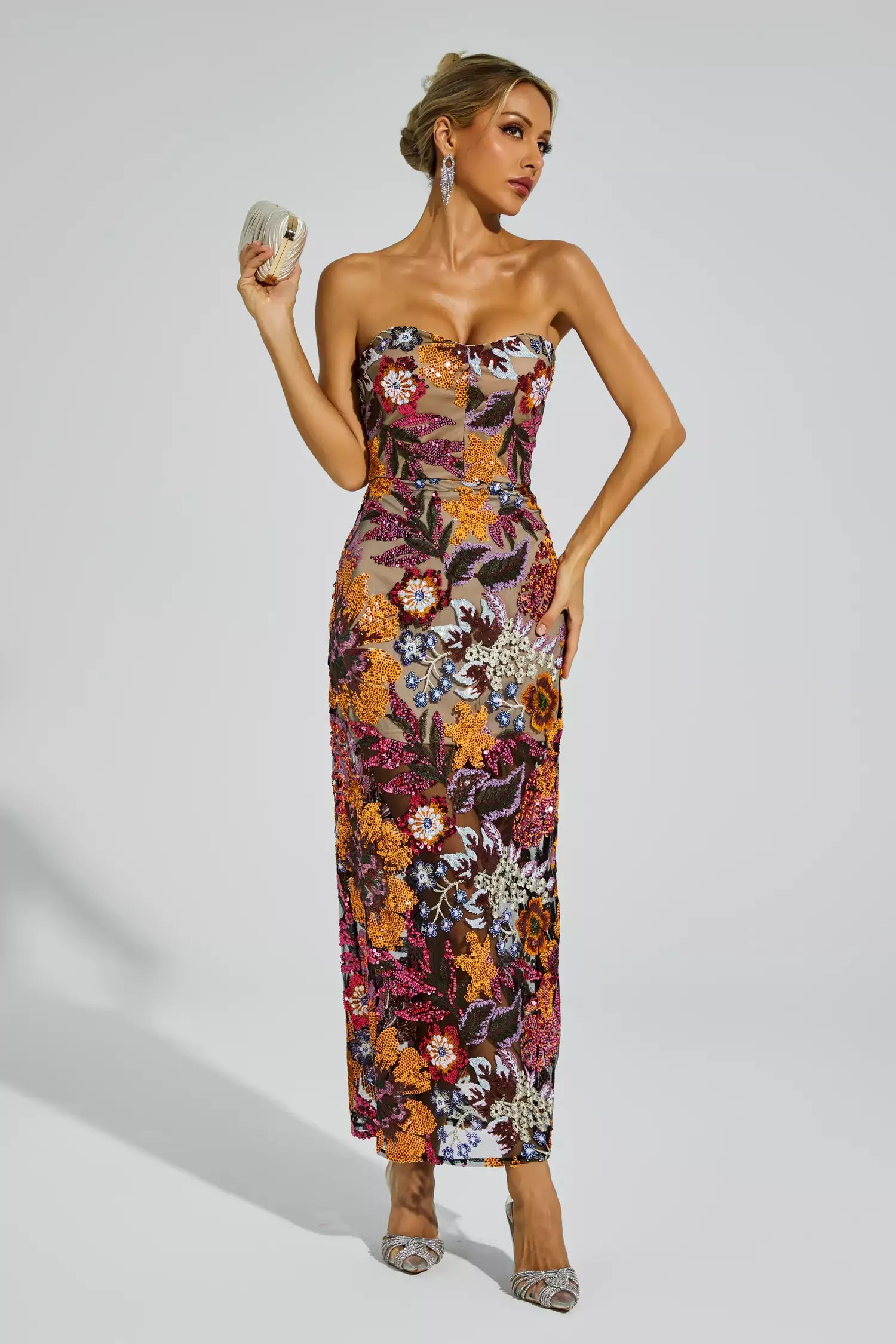 Ruby Red Flower Embroidered Maxi Dress