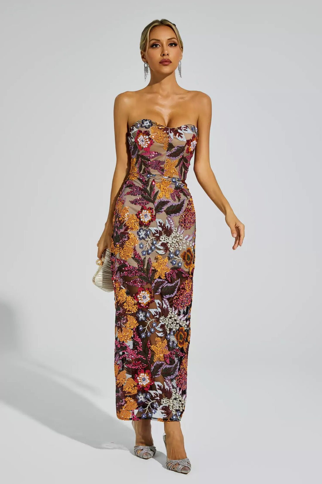 Ruby Red Flower Embroidered Maxi Dress