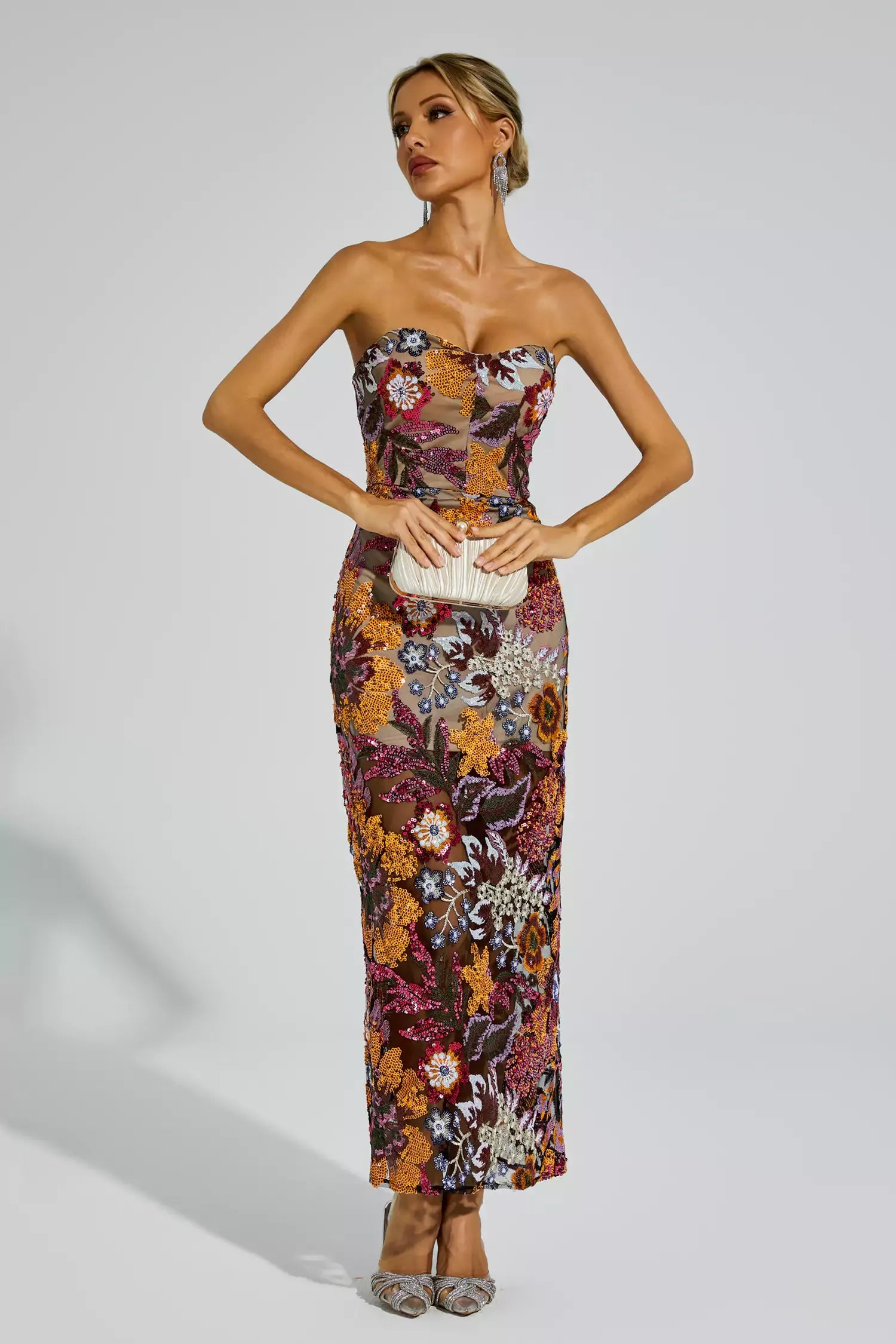 Ruby Red Flower Embroidered Maxi Dress