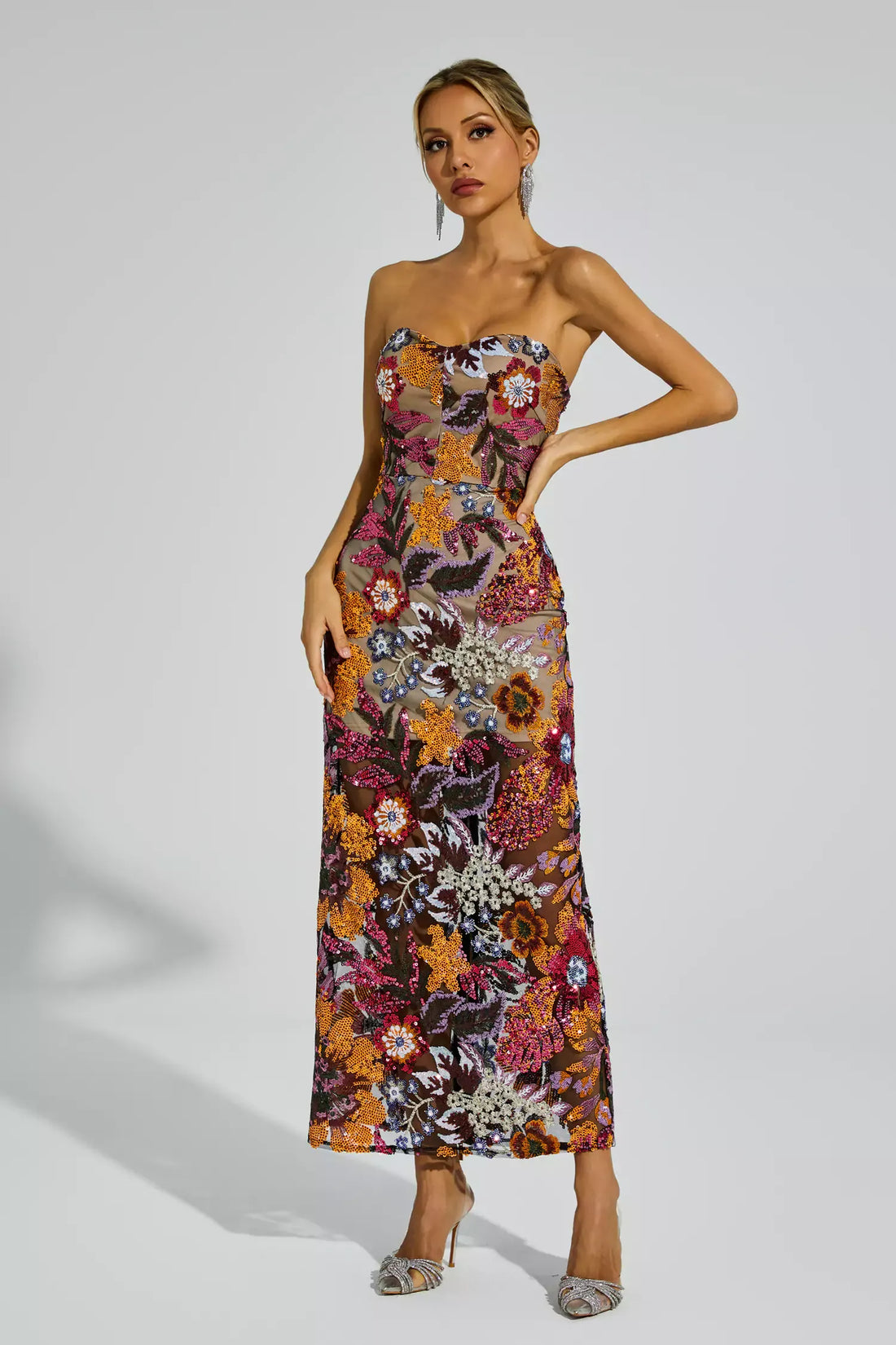 Ruby Red Flower Embroidered Maxi Dress