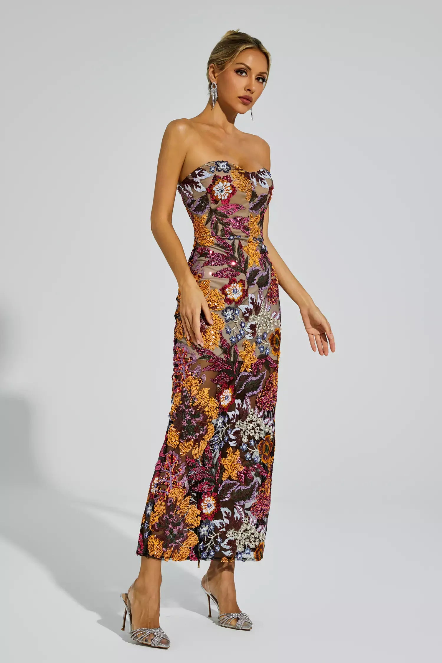 Ruby Red Flower Embroidered Maxi Dress