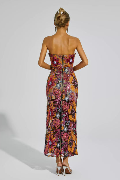 Ruby Red Flower Embroidered Maxi Dress