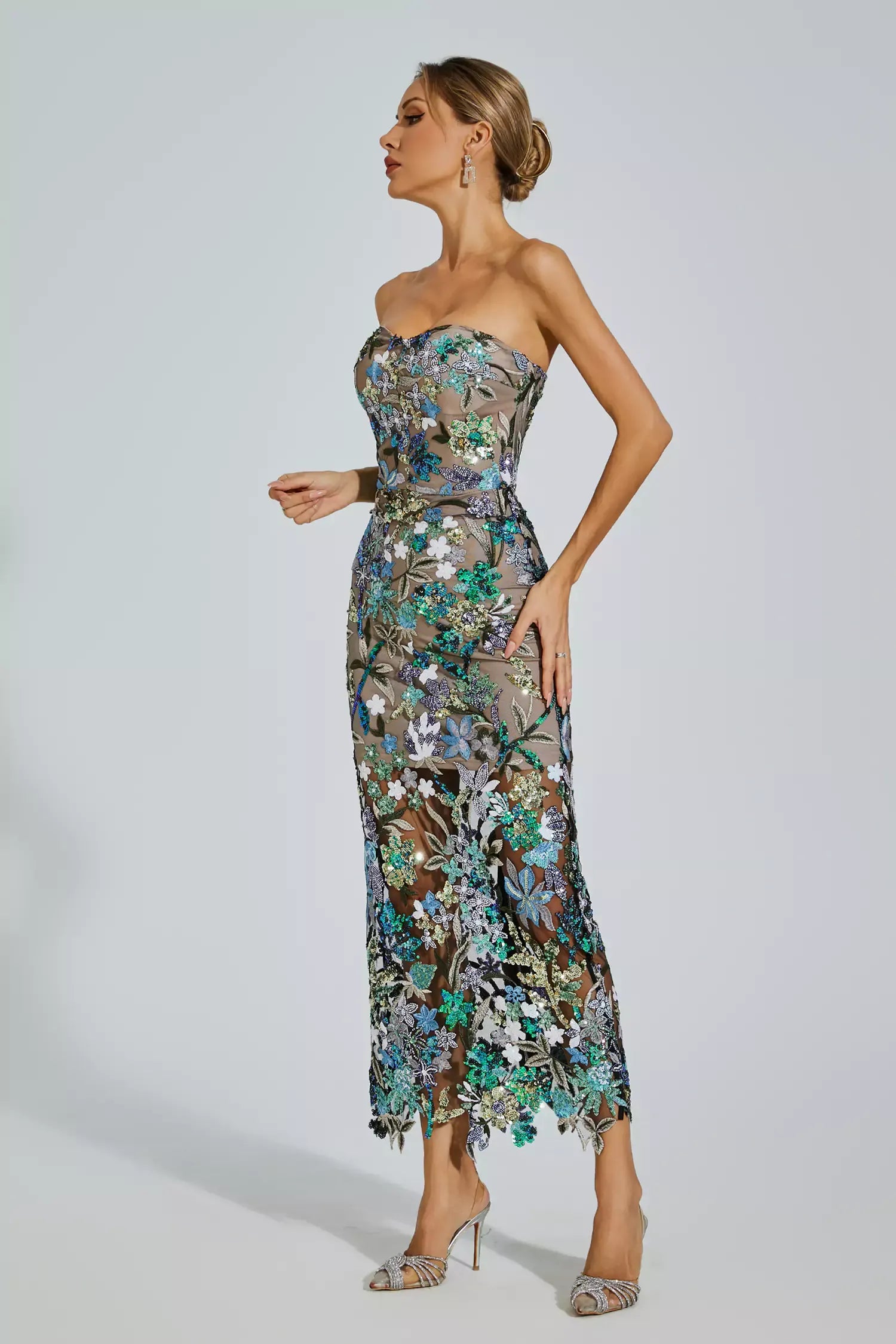 Annebel Blue Flower Embroidered Maxi Dress