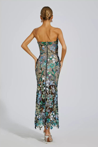 Annebel Blue Flower Embroidered Maxi Dress
