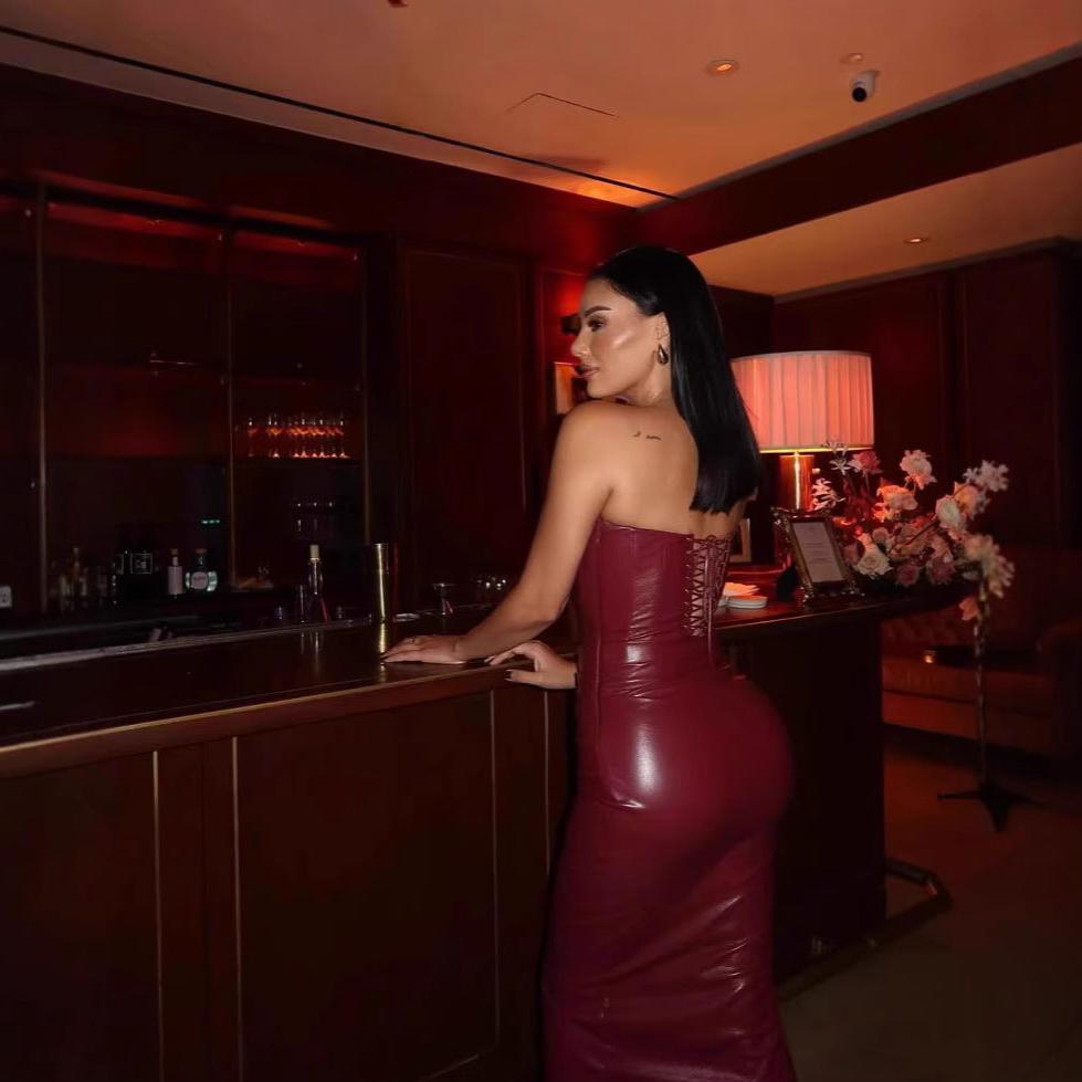 Avelore - Strapless Solid Leather Maxi Dress