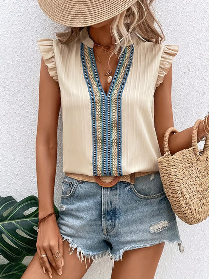 Boho Embroidered Flutter Blouse