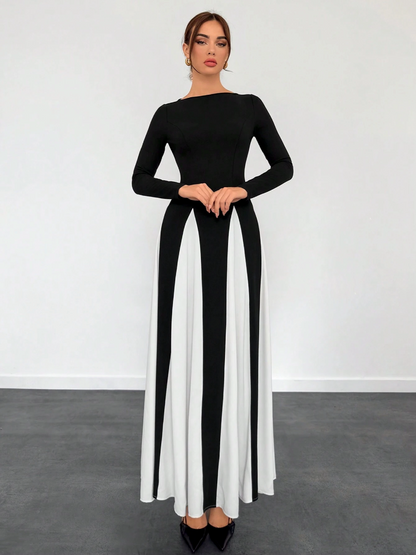 Xylina - Sleek Spliced Crewneck Slim-Fit Dress