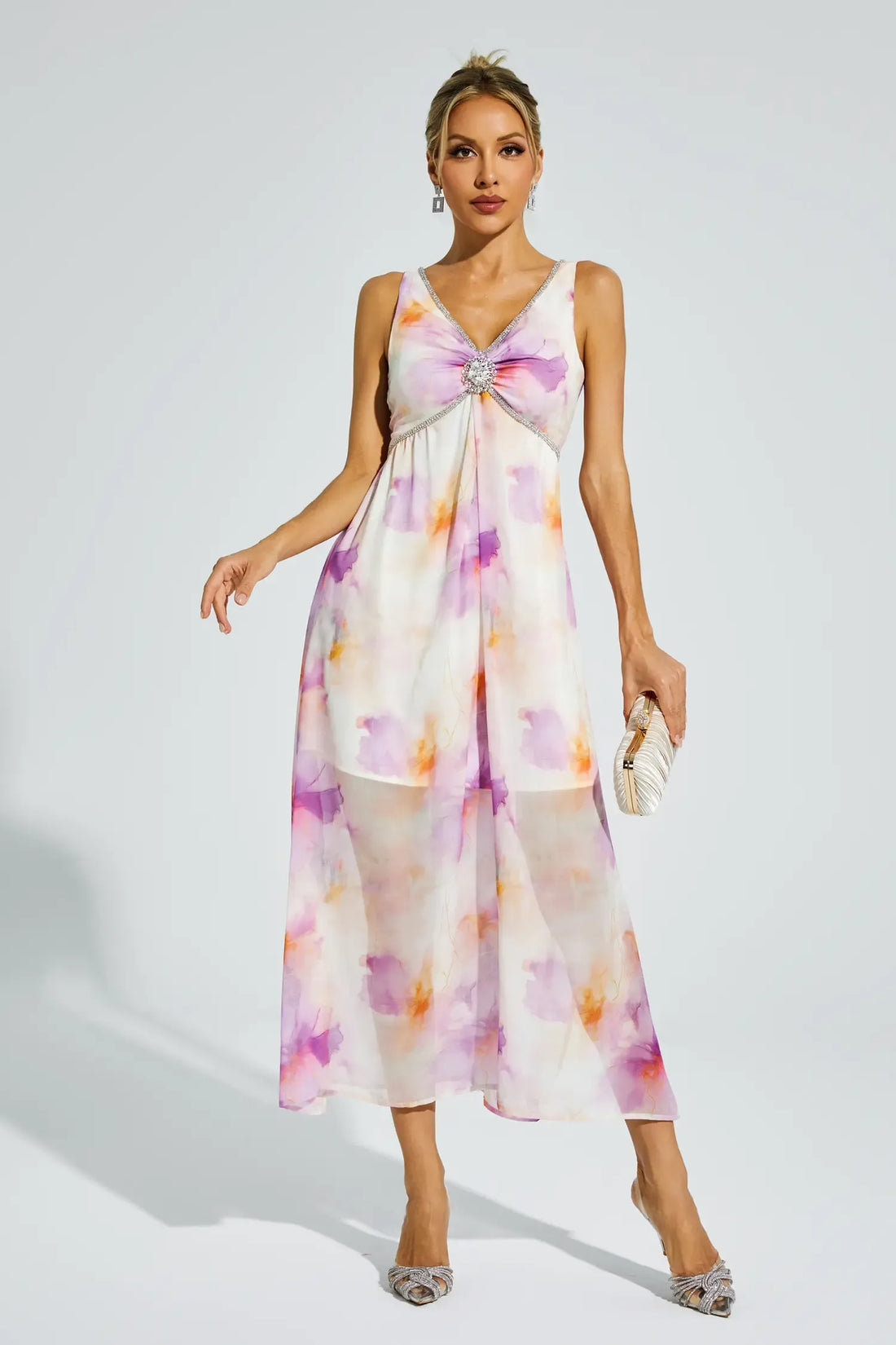 Juliette - Diamond V neck Midi Dress